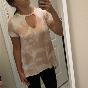 Pink/White tie dye cut out top